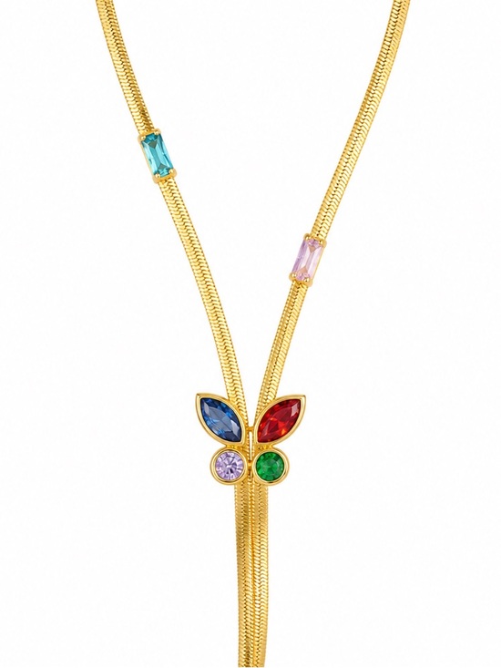 Jewelry - Gold Multi-Color Gemstone Pendant Necklace - Unbranded